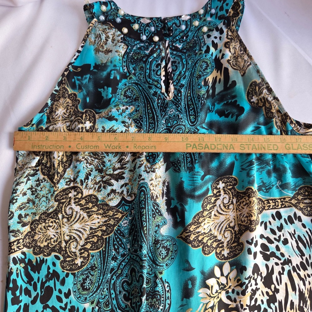 Jaipur Womens Y2K Tuscan Paisley Leopard Beaded Neck Sleeveless Blouse Blue L - Picture 8 of 8